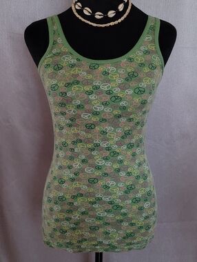 Green Peace Sign Tank Top - Women's Casual Layering Tee